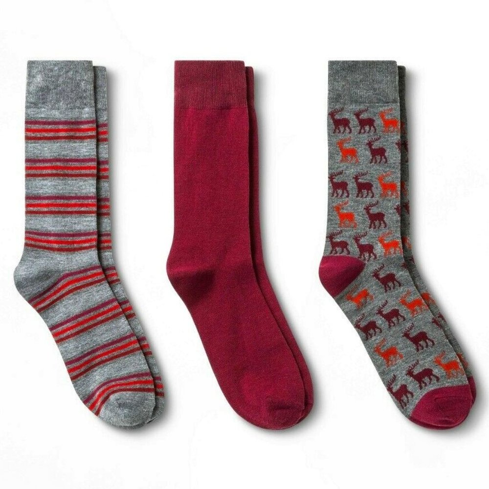 3 Pk Reindeer Crew Socks Casual Goodfellow